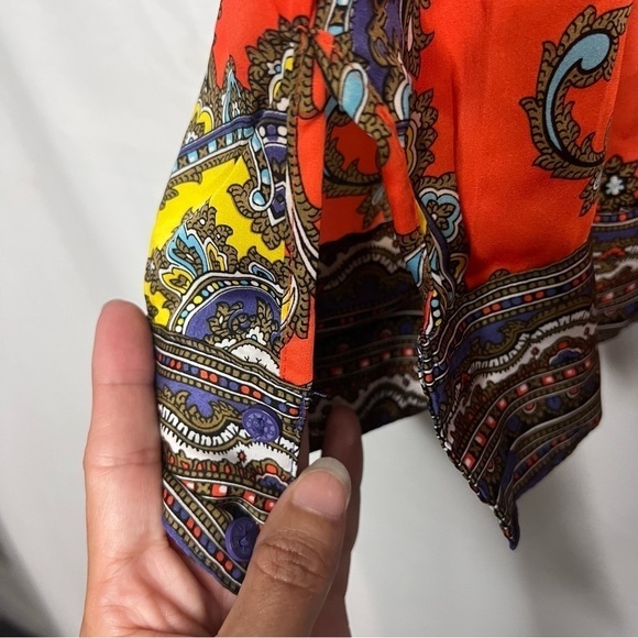 Nicole miller paisley print button down blouse size large orange purple - Picture 3 of 8